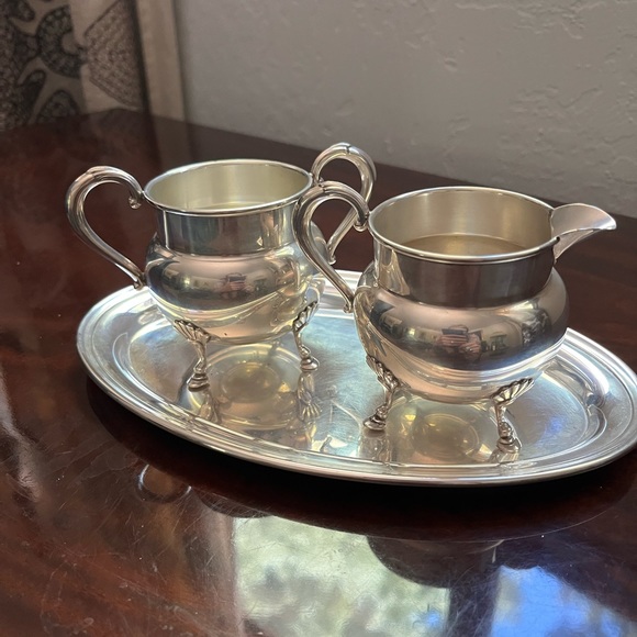 Sterling Silver Tray with Sterling Cream and Sugar, Serving Set - Picture 5 of 16